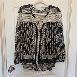 Lucky Brand Black & White Long-Sleeve Boho Top Women's Large